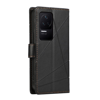 Xiaomi Redmi K50 Genuine Leather Texture Embossed Line Phone Case with Card Wallet & Kickstand