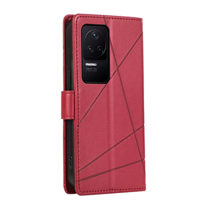 Xiaomi Redmi K50 Genuine Leather Texture Embossed Line Phone Case with Card Wallet & Kickstand