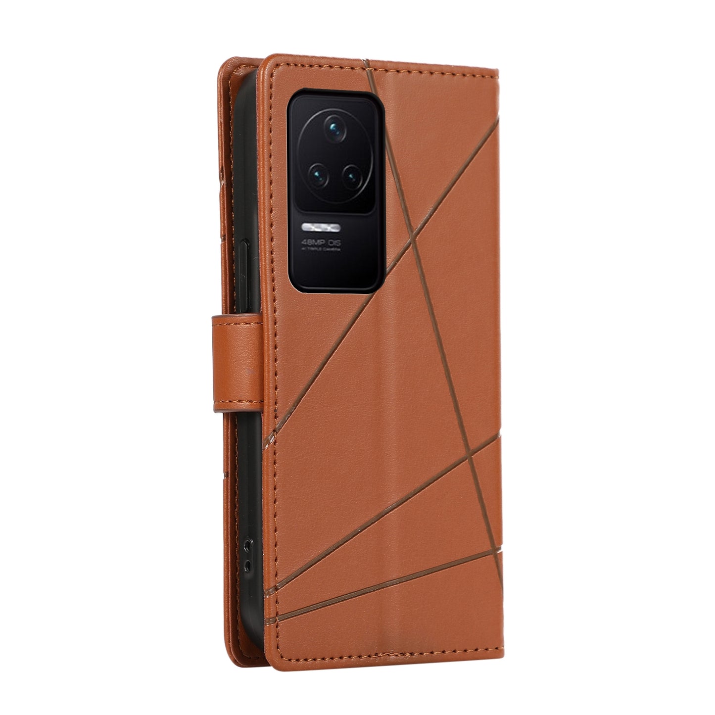 Xiaomi Redmi K50 Genuine Leather Texture Embossed Line Phone Case with Card Wallet & Kickstand