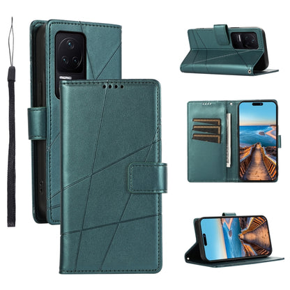 Xiaomi Redmi K50 Genuine Leather Texture Embossed Line Phone Case with Card Wallet & Kickstand