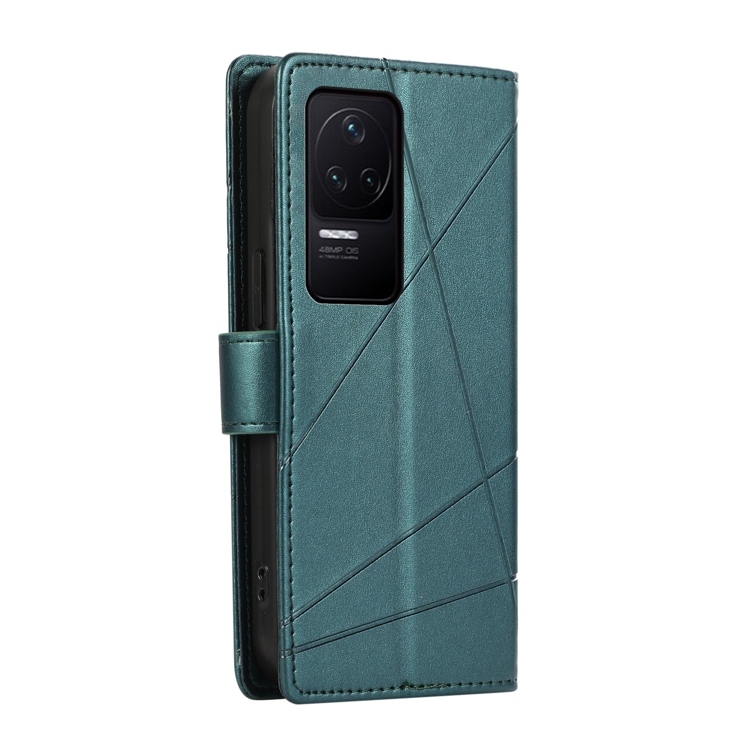 Xiaomi Redmi K50 Genuine Leather Texture Embossed Line Phone Case with Card Wallet & Kickstand