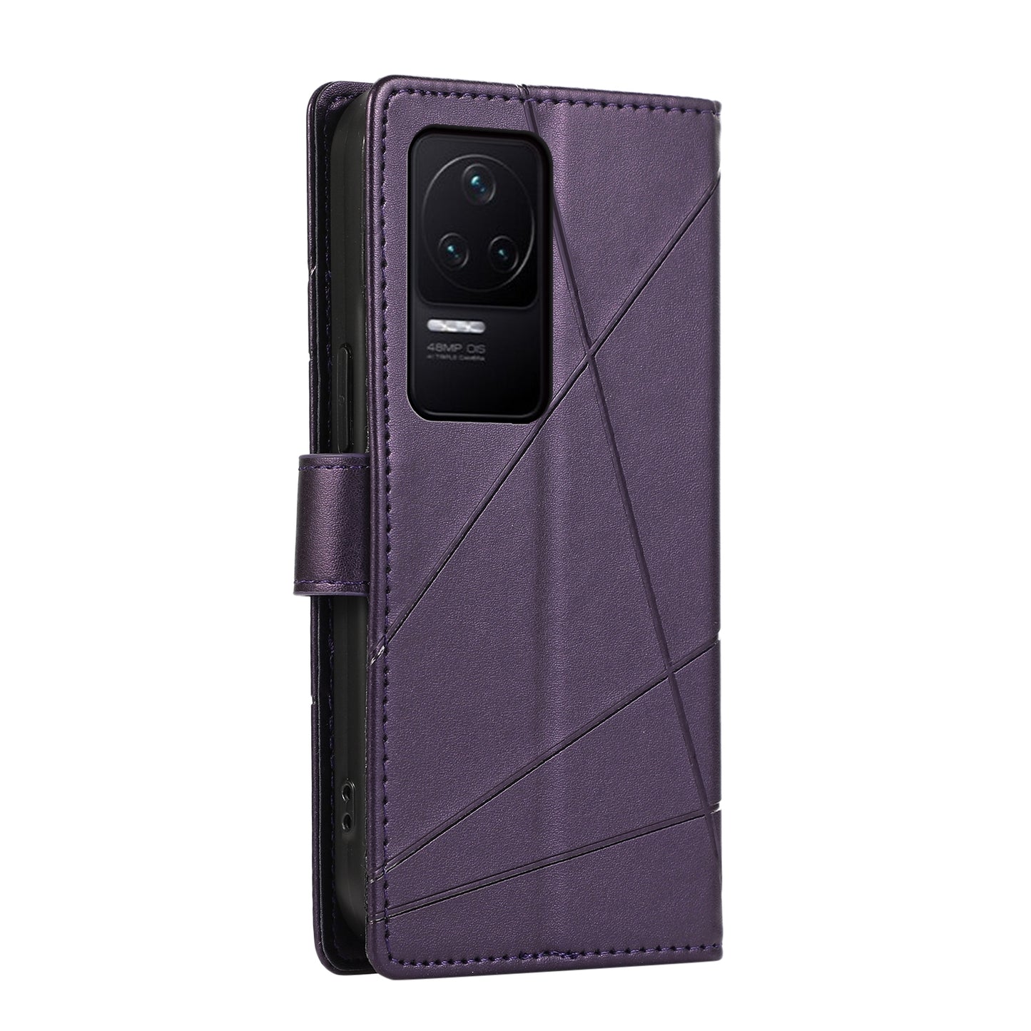 Xiaomi Redmi K50 Genuine Leather Texture Embossed Line Phone Case with Card Wallet & Kickstand