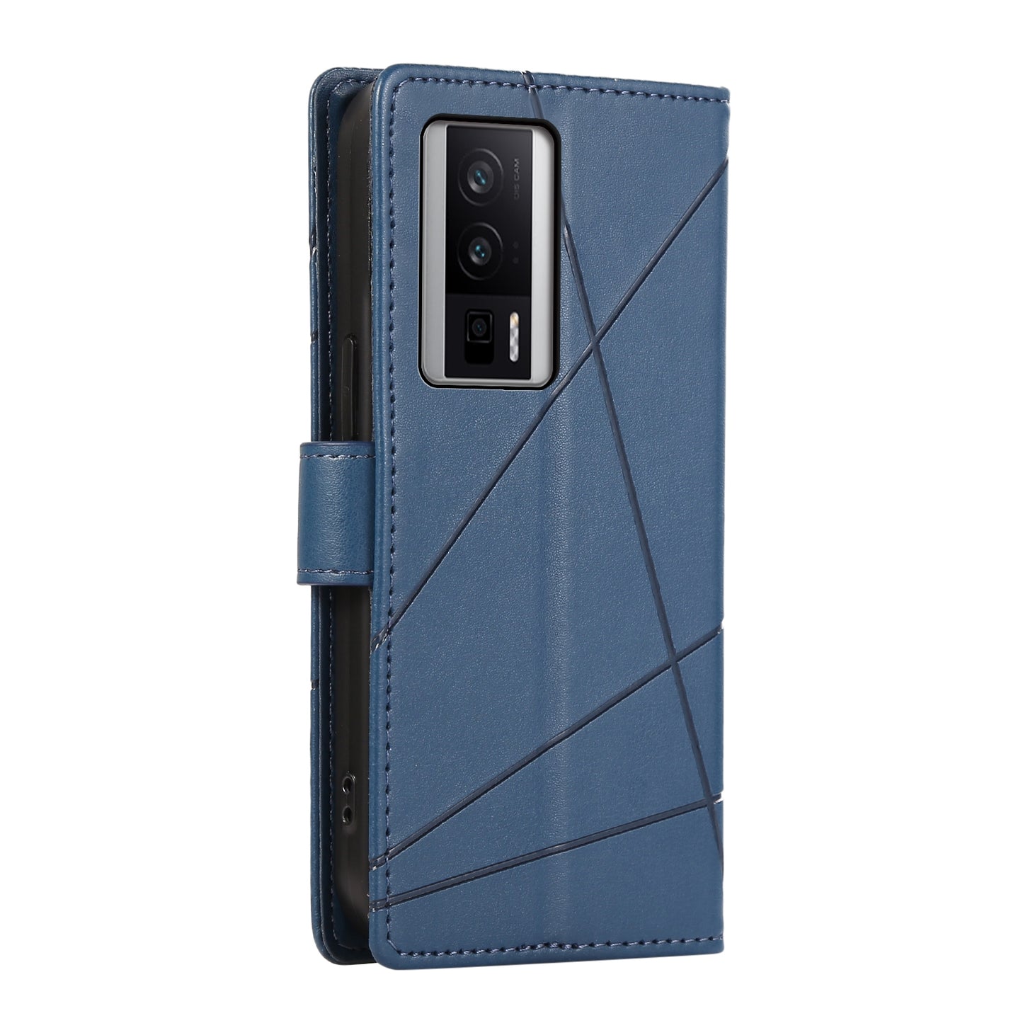 Xiaomi Redmi K60 Genuine Leather Texture Embossed Line Phone Case with Card Wallet & Kickstand