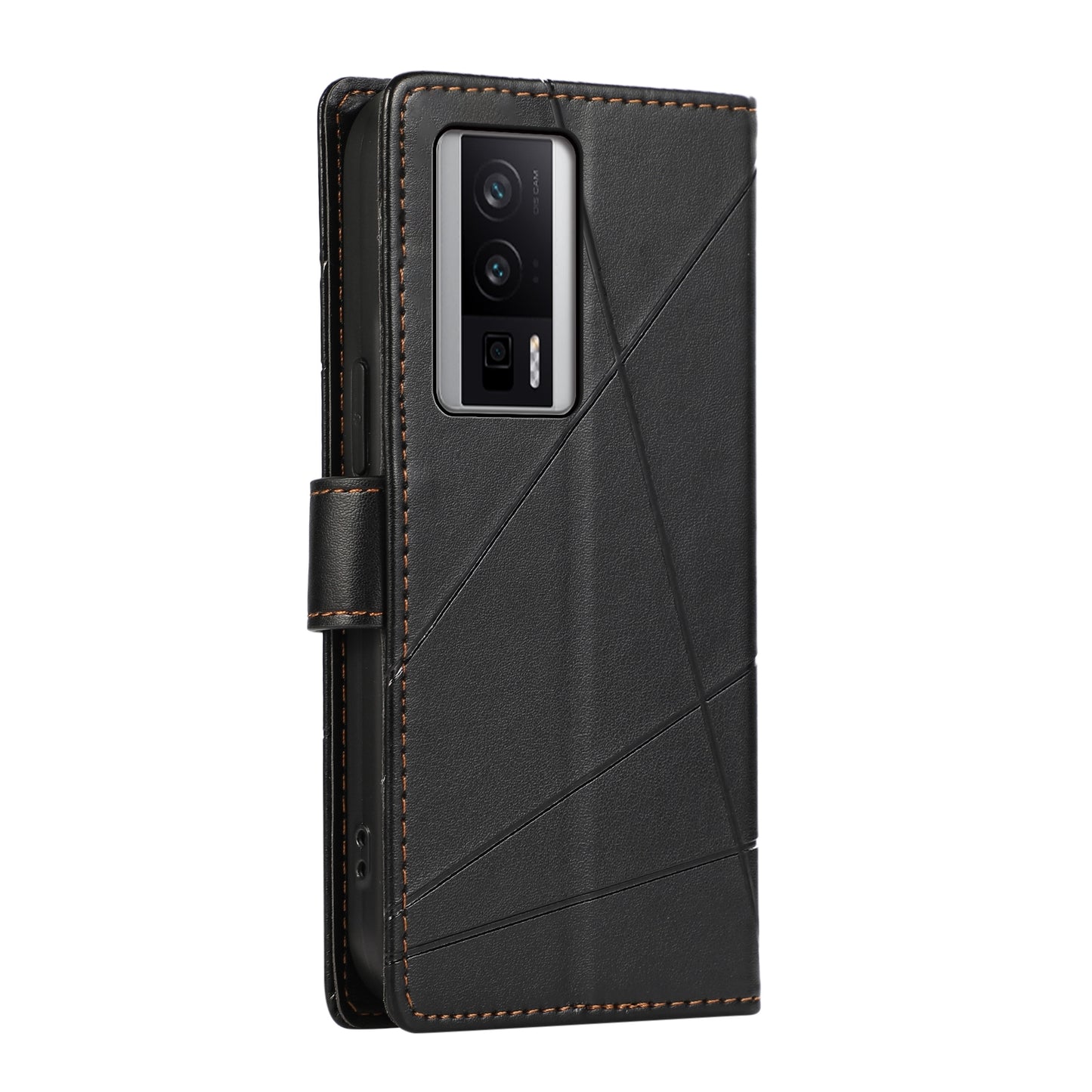 Xiaomi Redmi K60 Genuine Leather Texture Embossed Line Phone Case with Card Wallet & Kickstand