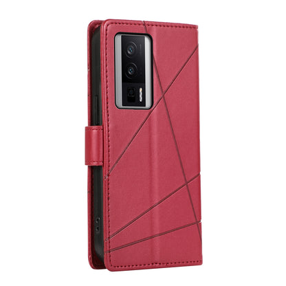 Xiaomi Redmi K60 Genuine Leather Texture Embossed Line Phone Case with Card Wallet & Kickstand