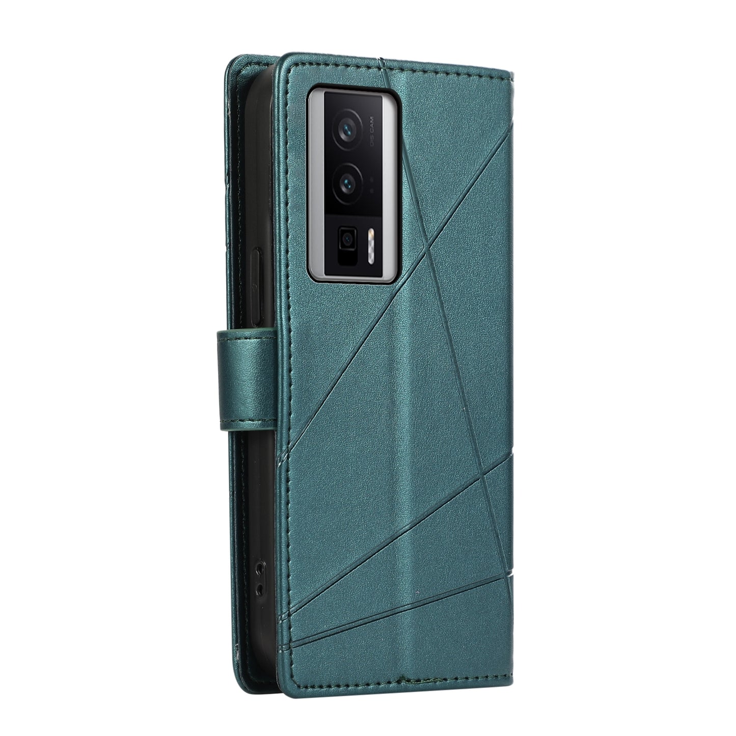 Xiaomi Redmi K60 Genuine Leather Texture Embossed Line Phone Case with Card Wallet & Kickstand