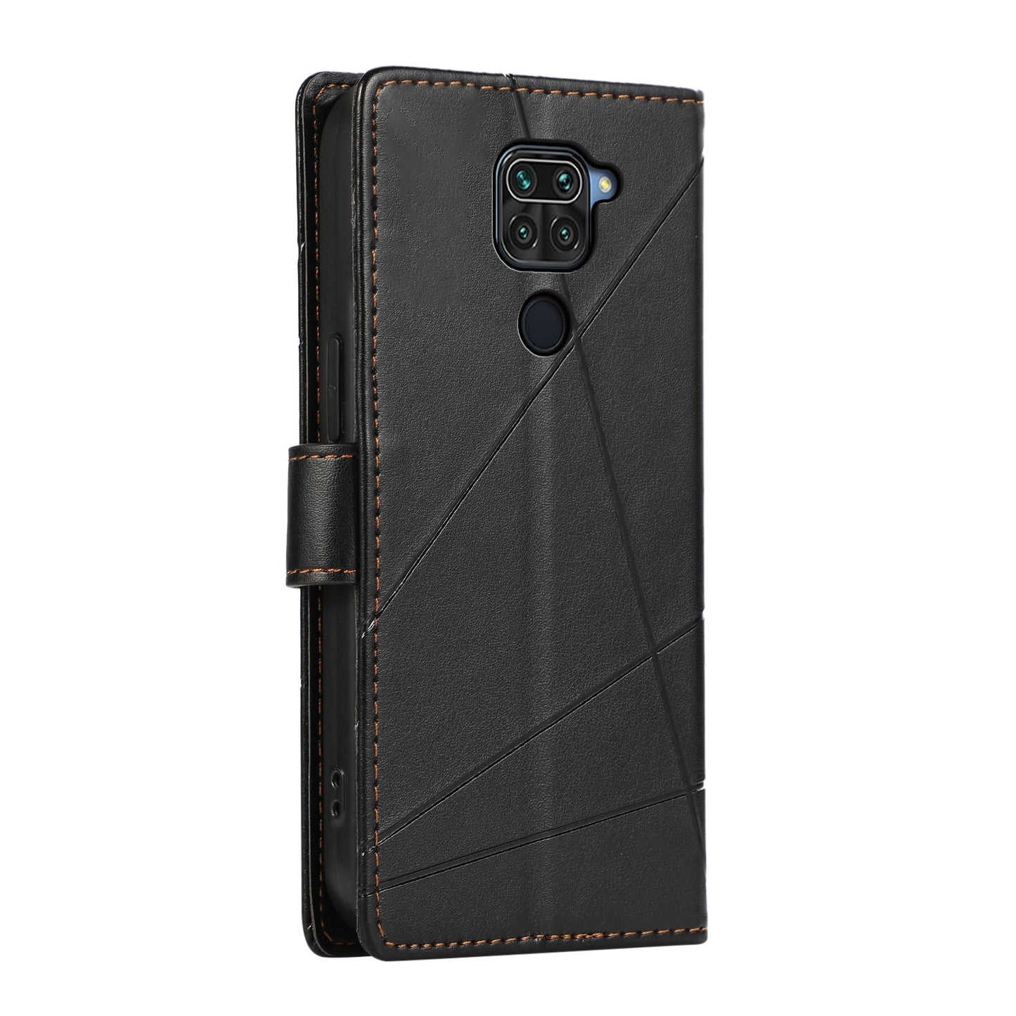 Xiaomi Redmi Note 9 Genuine Leather Texture Embossed Line Phone Case with Card Wallet & Kickstand