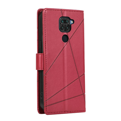 Xiaomi Redmi Note 9 Genuine Leather Texture Embossed Line Phone Case with Card Wallet & Kickstand