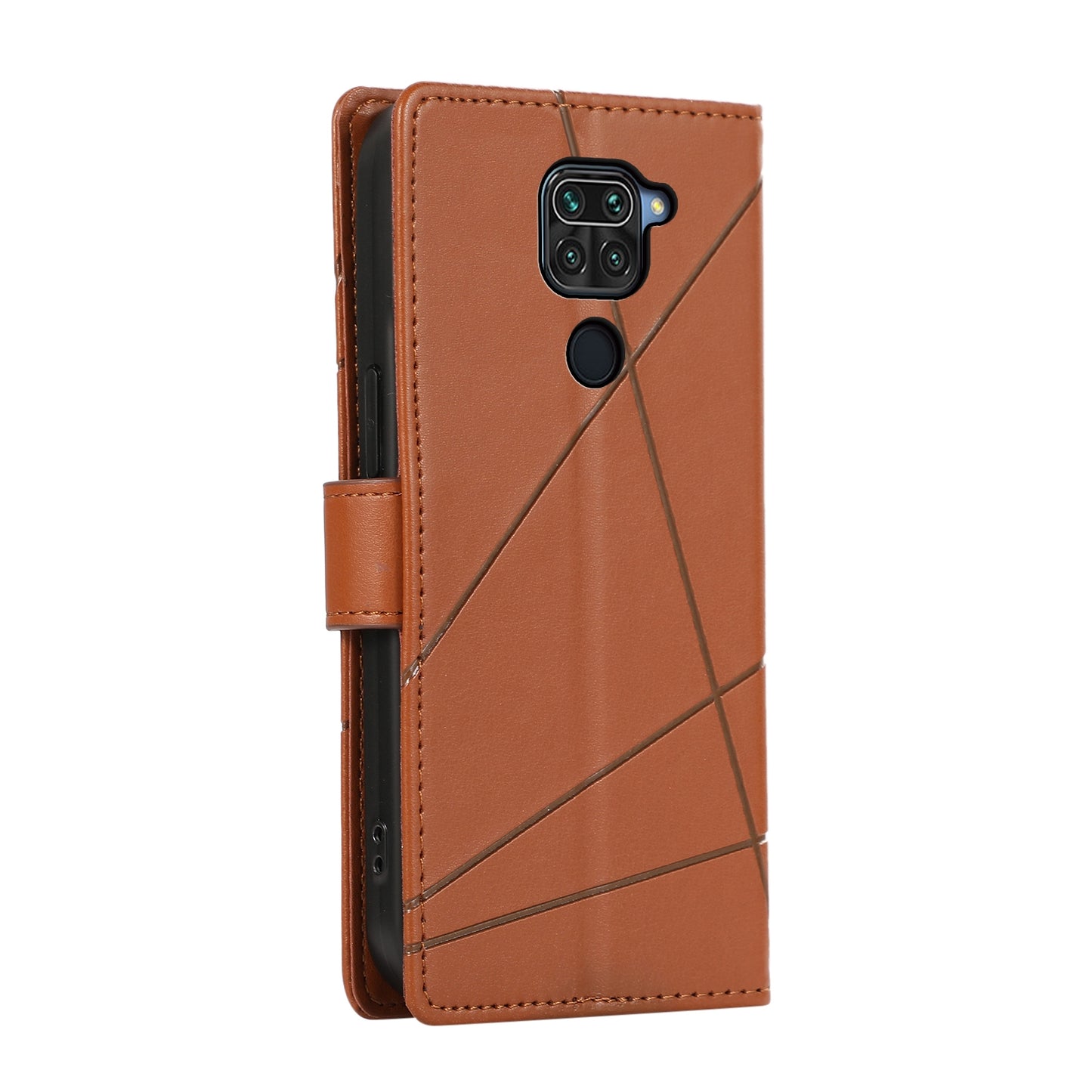 Xiaomi Redmi Note 9 Genuine Leather Texture Embossed Line Phone Case with Card Wallet & Kickstand