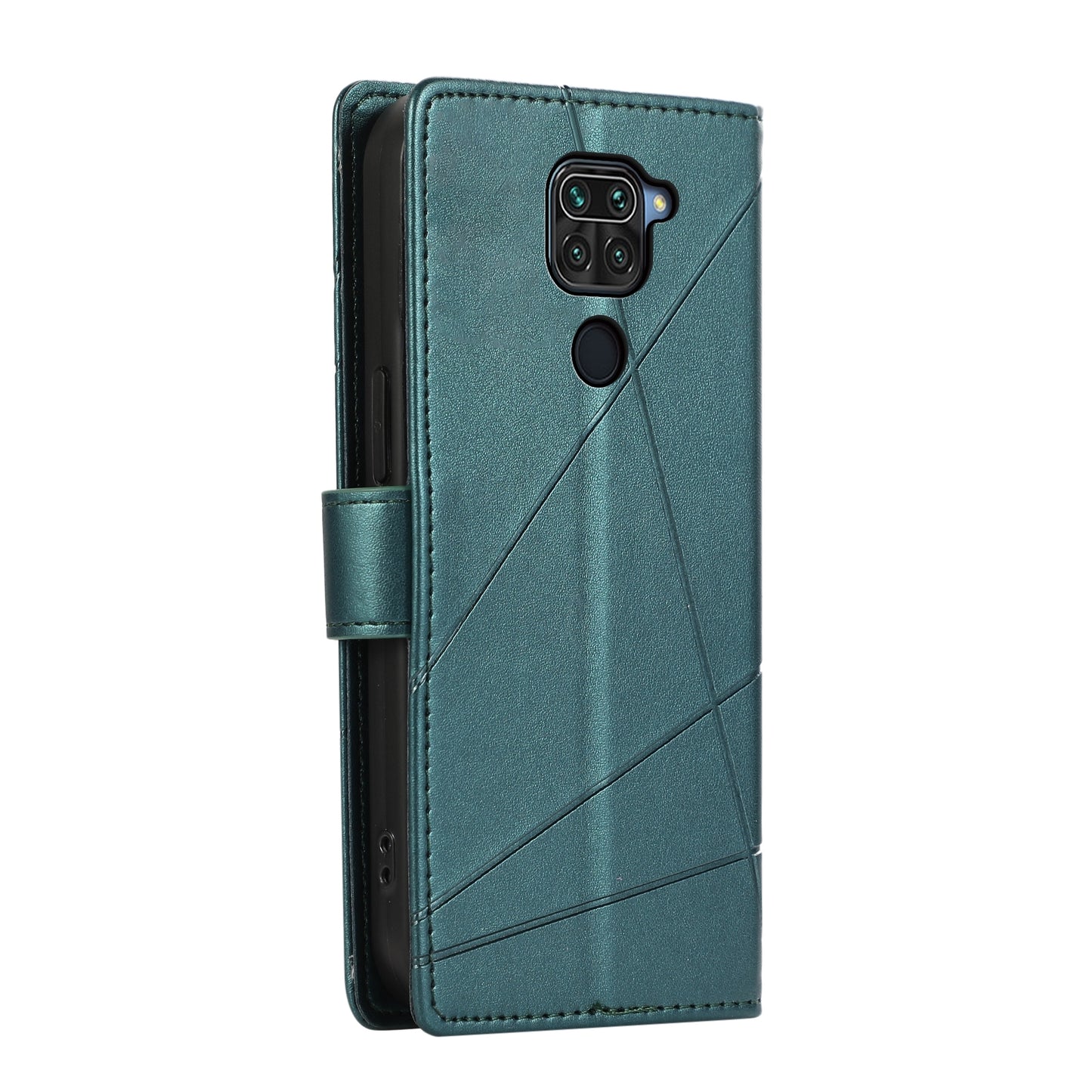 Xiaomi Redmi Note 9 Genuine Leather Texture Embossed Line Phone Case with Card Wallet & Kickstand