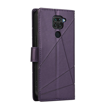 Xiaomi Redmi Note 9 Genuine Leather Texture Embossed Line Phone Case with Card Wallet & Kickstand