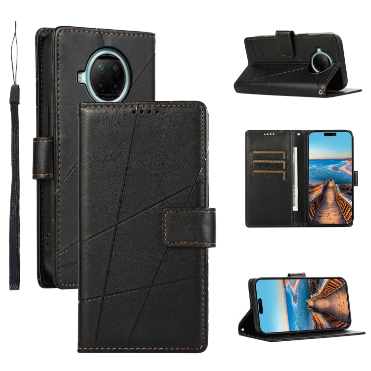 Xiaomi Redmi Note 9 Pro Genuine Leather Texture Embossed Line Phone Case with Card Wallet & Kickstand