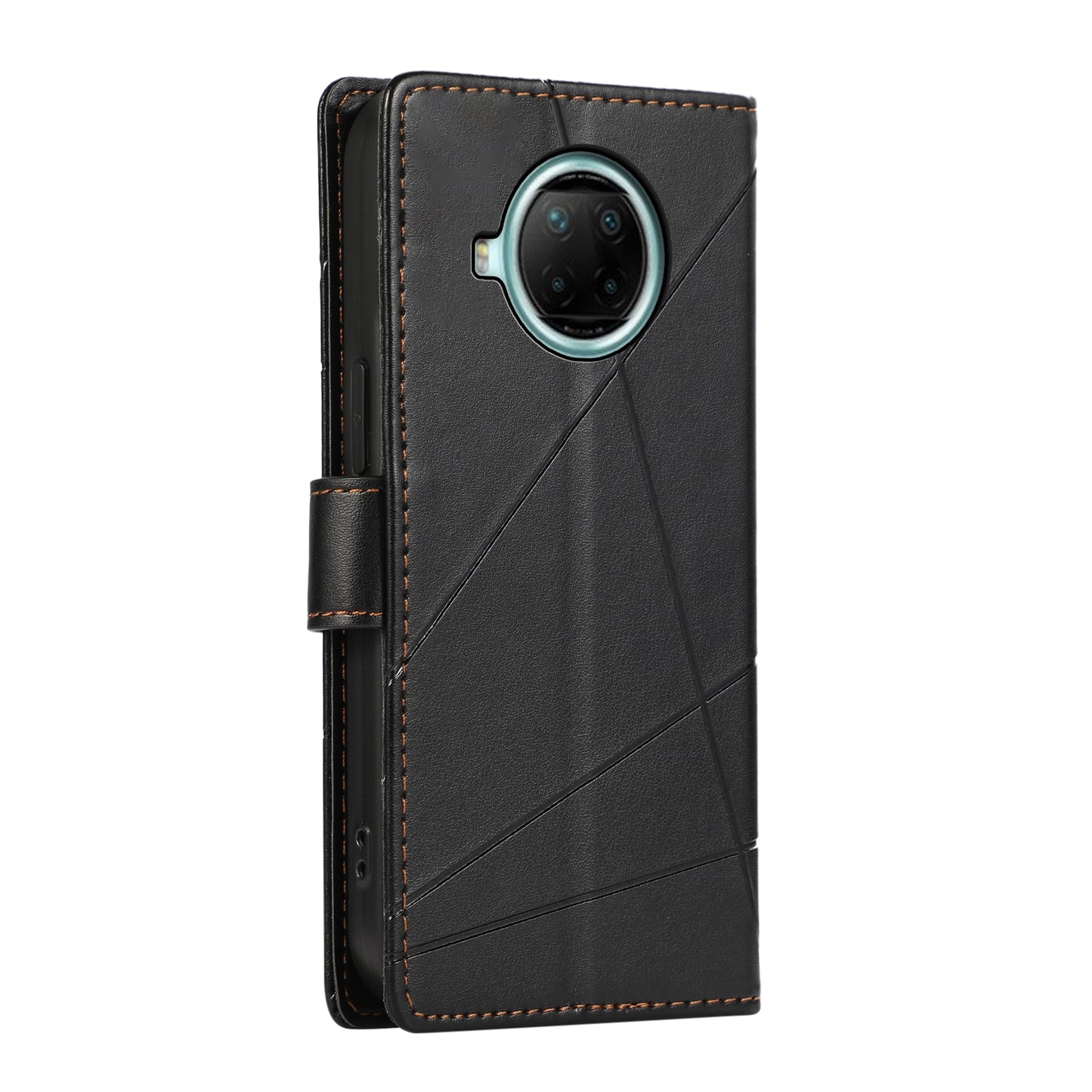 Xiaomi Redmi Note 9 Pro Genuine Leather Texture Embossed Line Phone Case with Card Wallet & Kickstand