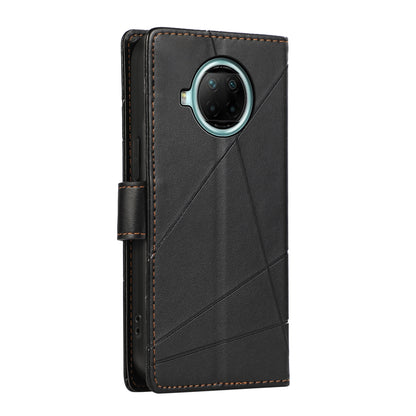 Xiaomi Redmi Note 9 Pro Genuine Leather Texture Embossed Line Phone Case with Card Wallet & Kickstand