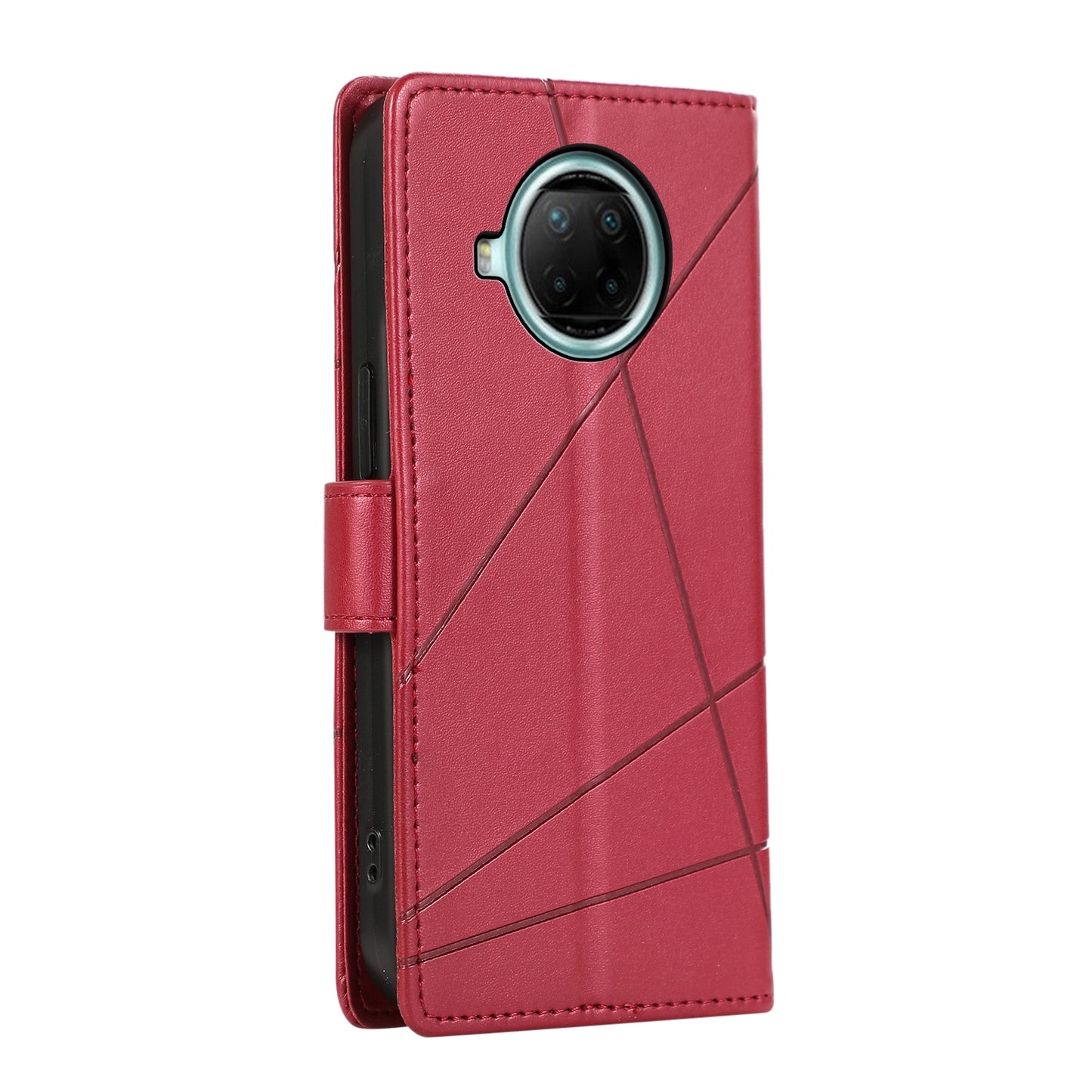 Xiaomi Redmi Note 9 Pro Genuine Leather Texture Embossed Line Phone Case with Card Wallet & Kickstand