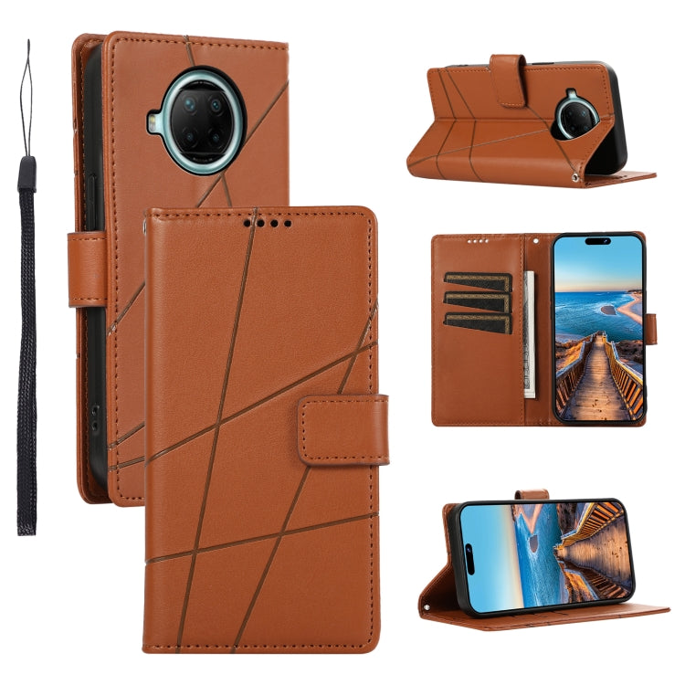 Xiaomi Redmi Note 9 Pro Genuine Leather Texture Embossed Line Phone Case with Card Wallet & Kickstand