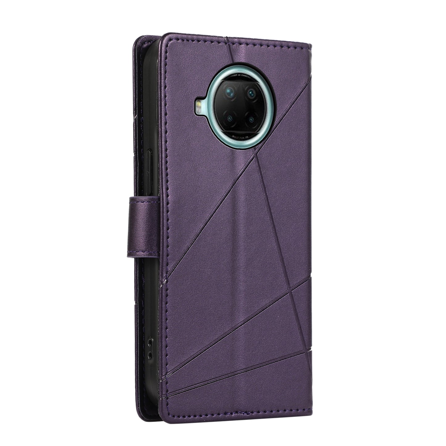 Xiaomi Redmi Note 9 Pro Genuine Leather Texture Embossed Line Phone Case with Card Wallet & Kickstand