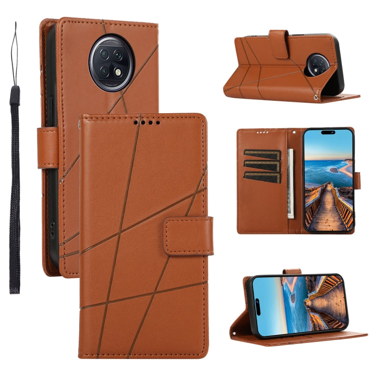 Xiaomi Redmi Note 9T Genuine Leather Texture Embossed Line Phone Case with Card Wallet & Kickstand