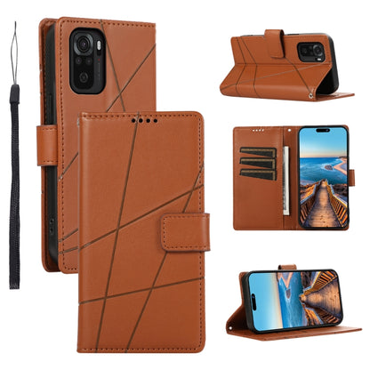 Xiaomi Redmi Note 10 4g Genuine Leather Texture Embossed Line Phone Case with Card Wallet & Kickstand