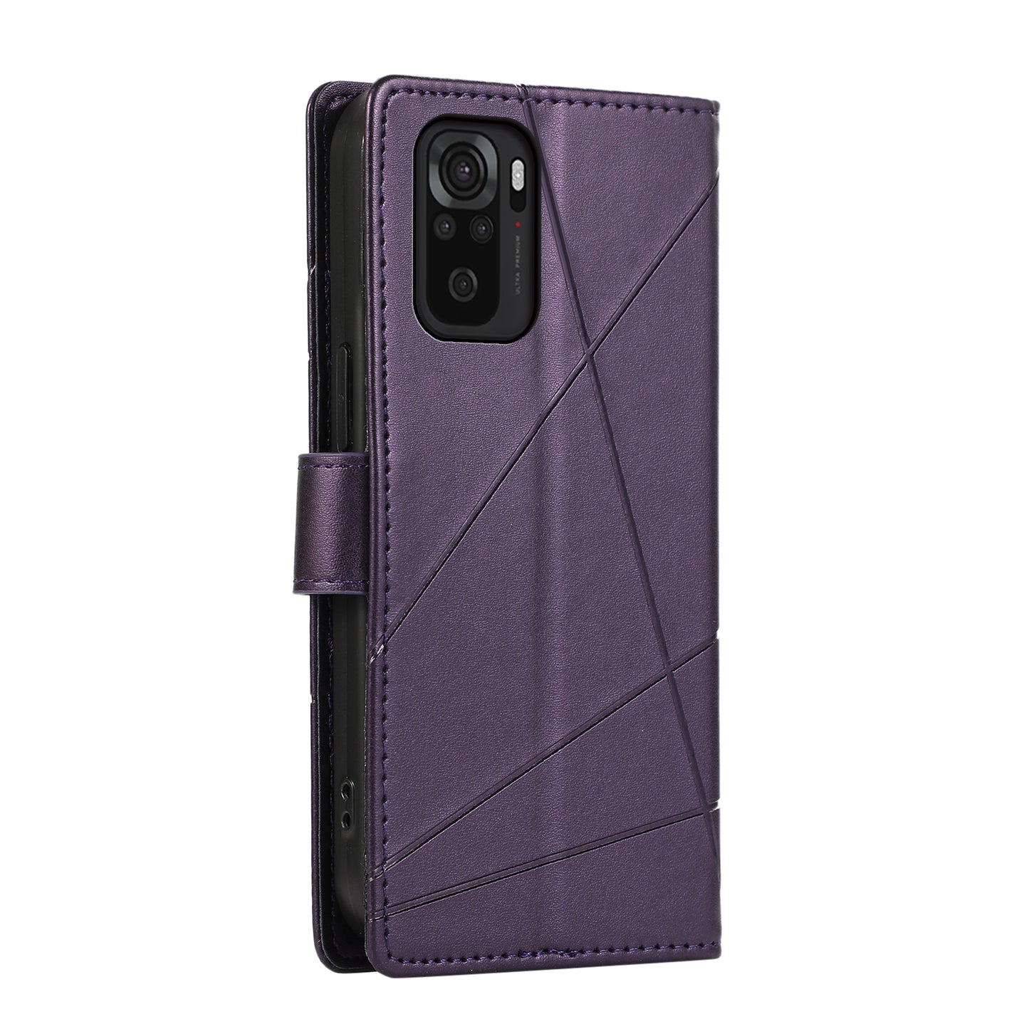 Xiaomi Redmi Note 10 4g Genuine Leather Texture Embossed Line Phone Case with Card Wallet & Kickstand