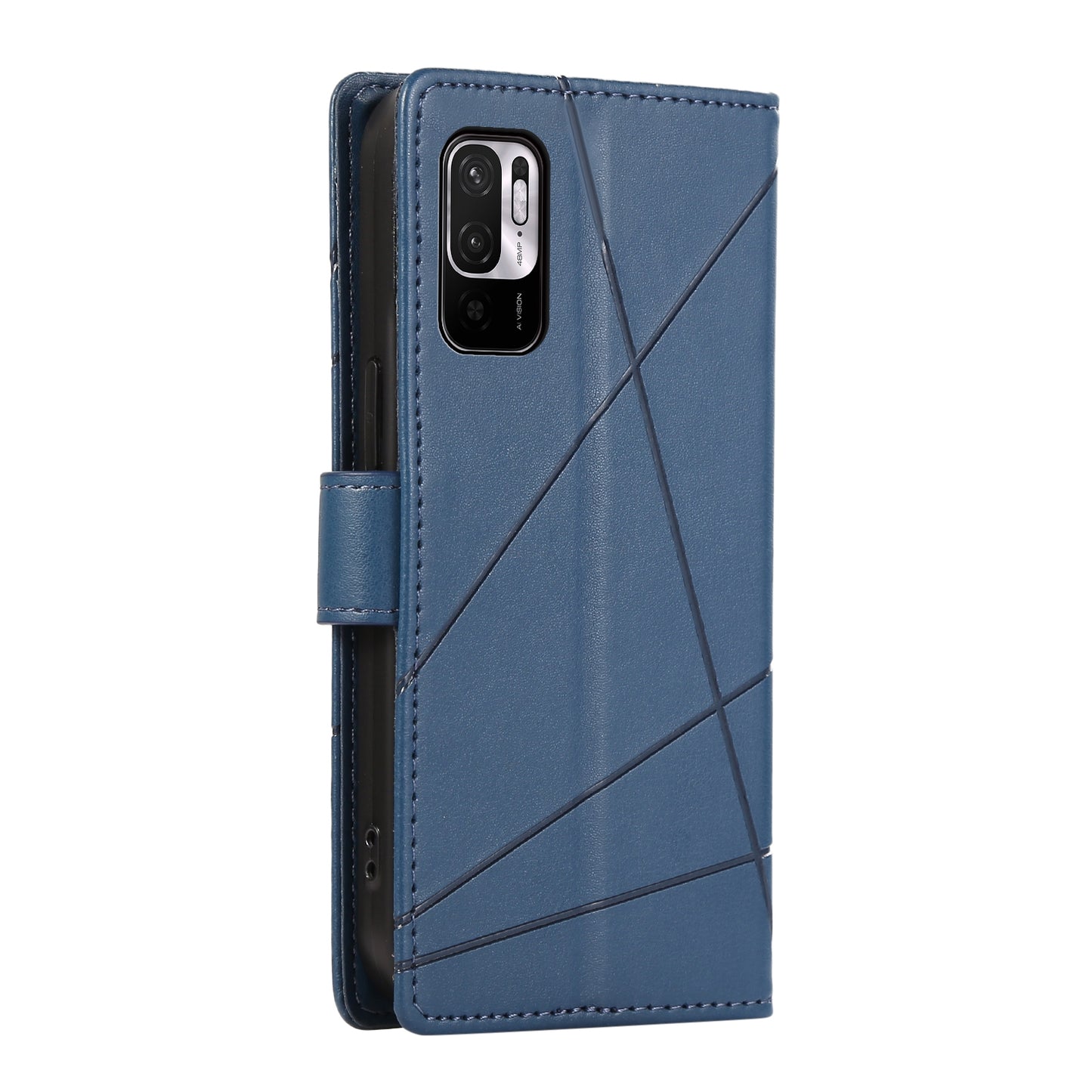 Xiaomi Redmi Note 10 5g Genuine Leather Texture Embossed Line Phone Case with Card Wallet & Kickstand