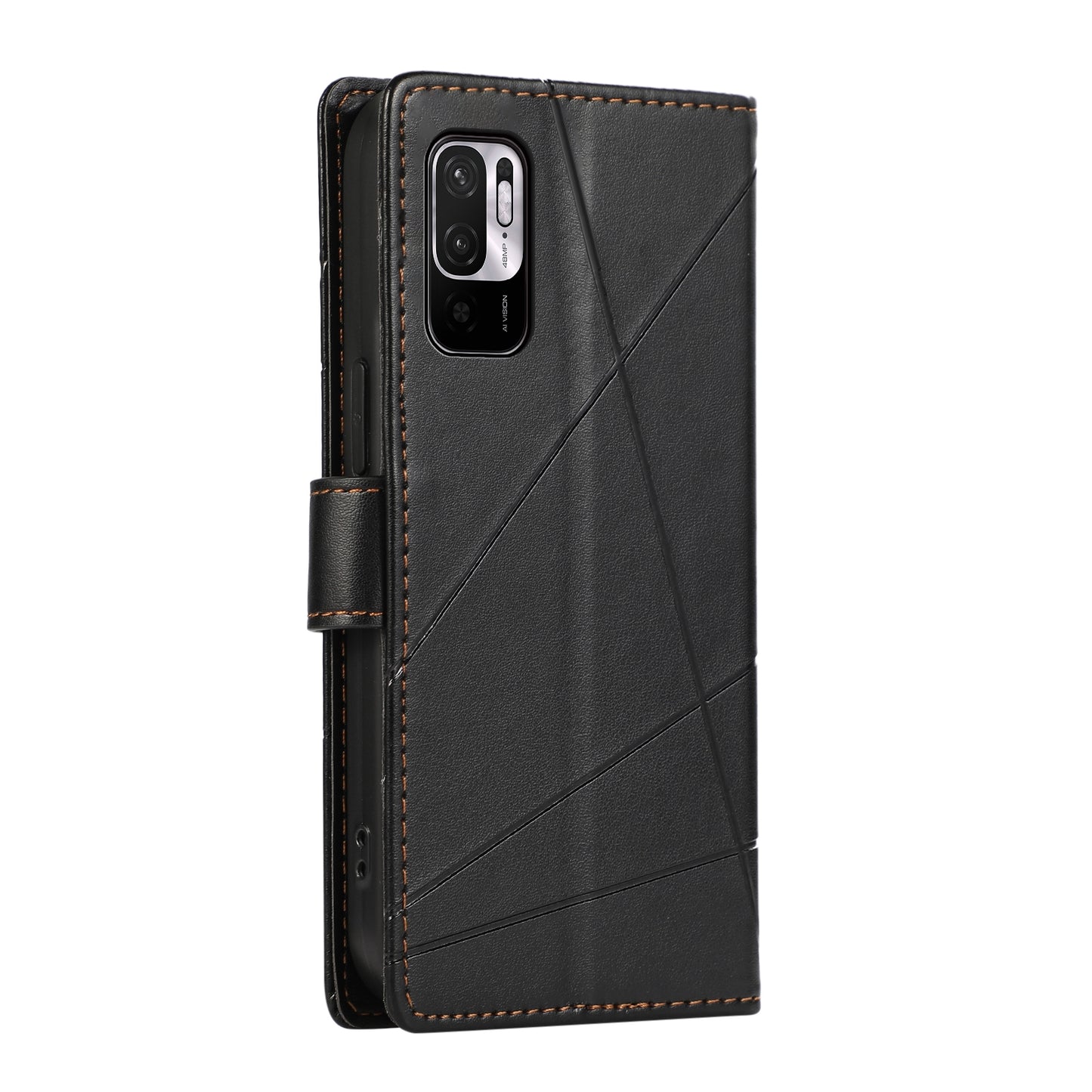 Xiaomi Redmi Note 10 5g Genuine Leather Texture Embossed Line Phone Case with Card Wallet & Kickstand