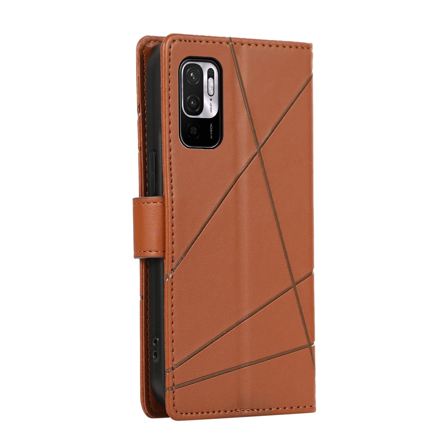 Xiaomi Redmi Note 10 5g Genuine Leather Texture Embossed Line Phone Case with Card Wallet & Kickstand