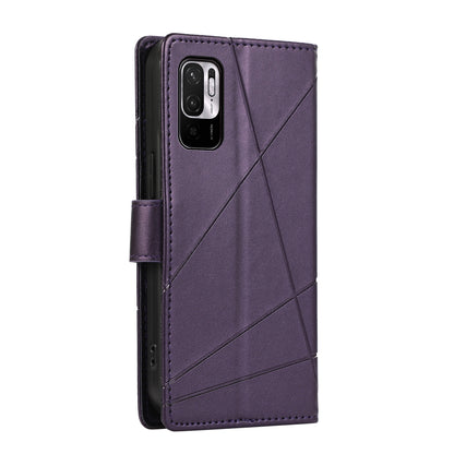 Xiaomi Redmi Note 10 5g Genuine Leather Texture Embossed Line Phone Case with Card Wallet & Kickstand