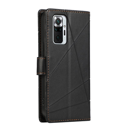 Xiaomi Redmi Note 10 Pro 4g Genuine Leather Texture Embossed Line Phone Case with Card Wallet & Kickstand