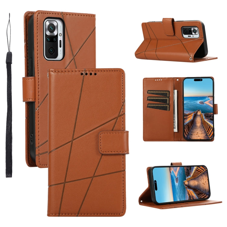 Xiaomi Redmi Note 10 Pro 4g Genuine Leather Texture Embossed Line Phone Case with Card Wallet & Kickstand