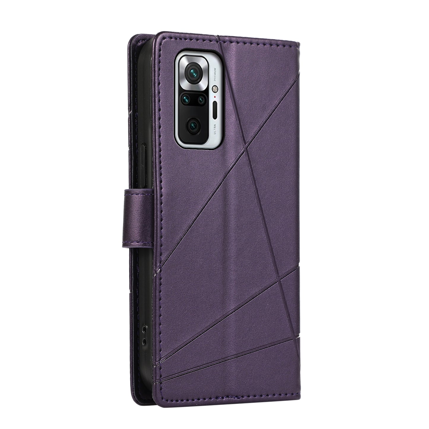 Xiaomi Redmi Note 10 Pro 4g Genuine Leather Texture Embossed Line Phone Case with Card Wallet & Kickstand