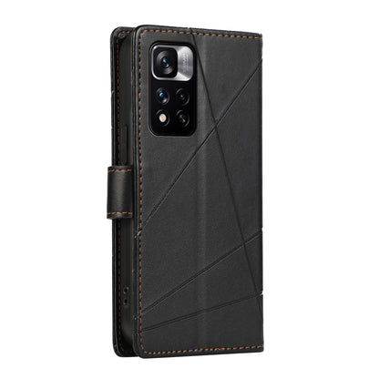 Xiaomi Redmi Note 11 Pro+ 5g Genuine Leather Texture Embossed Line Phone Case with Card Wallet & Kickstand