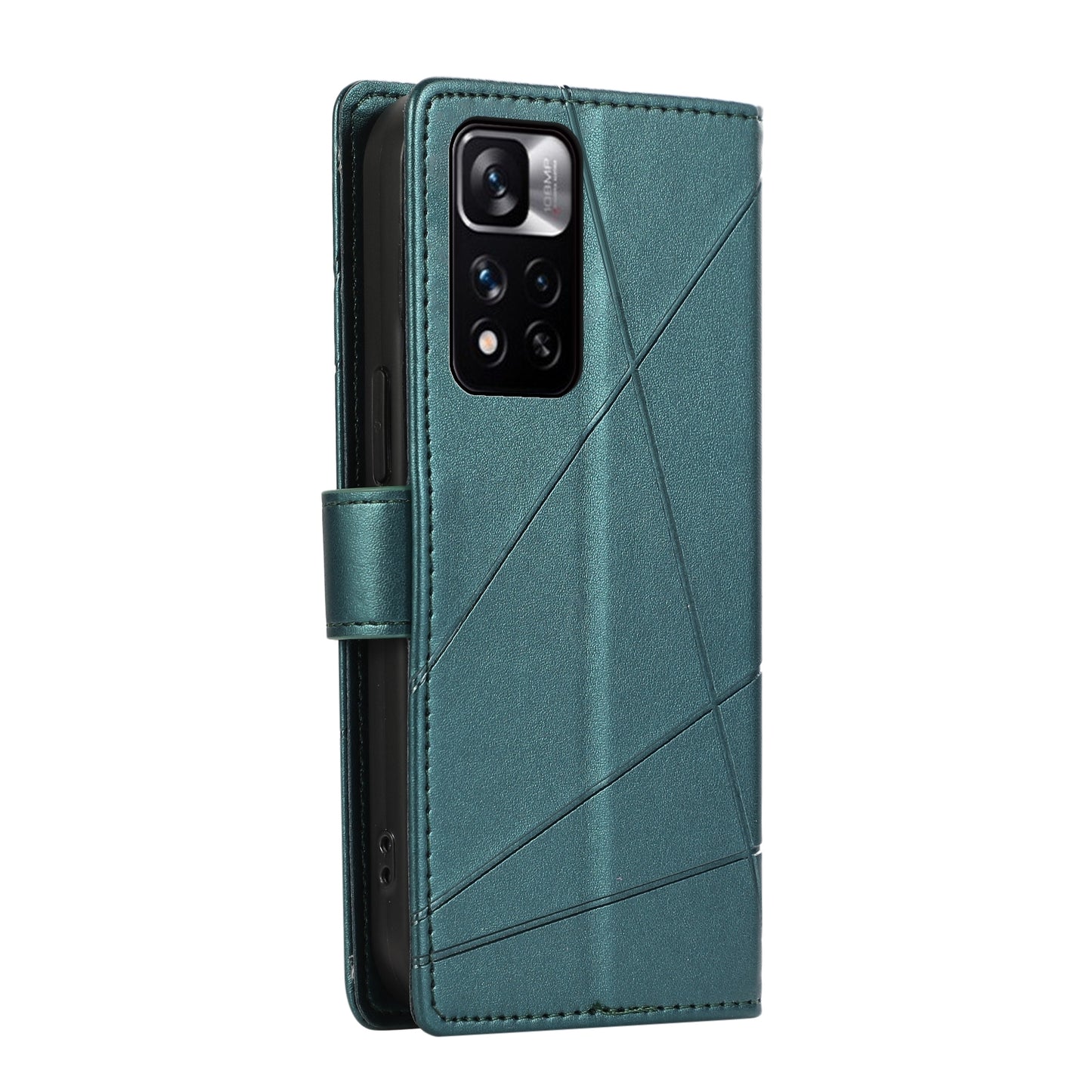 Xiaomi Redmi Note 11 Pro+ 5g Genuine Leather Texture Embossed Line Phone Case with Card Wallet & Kickstand