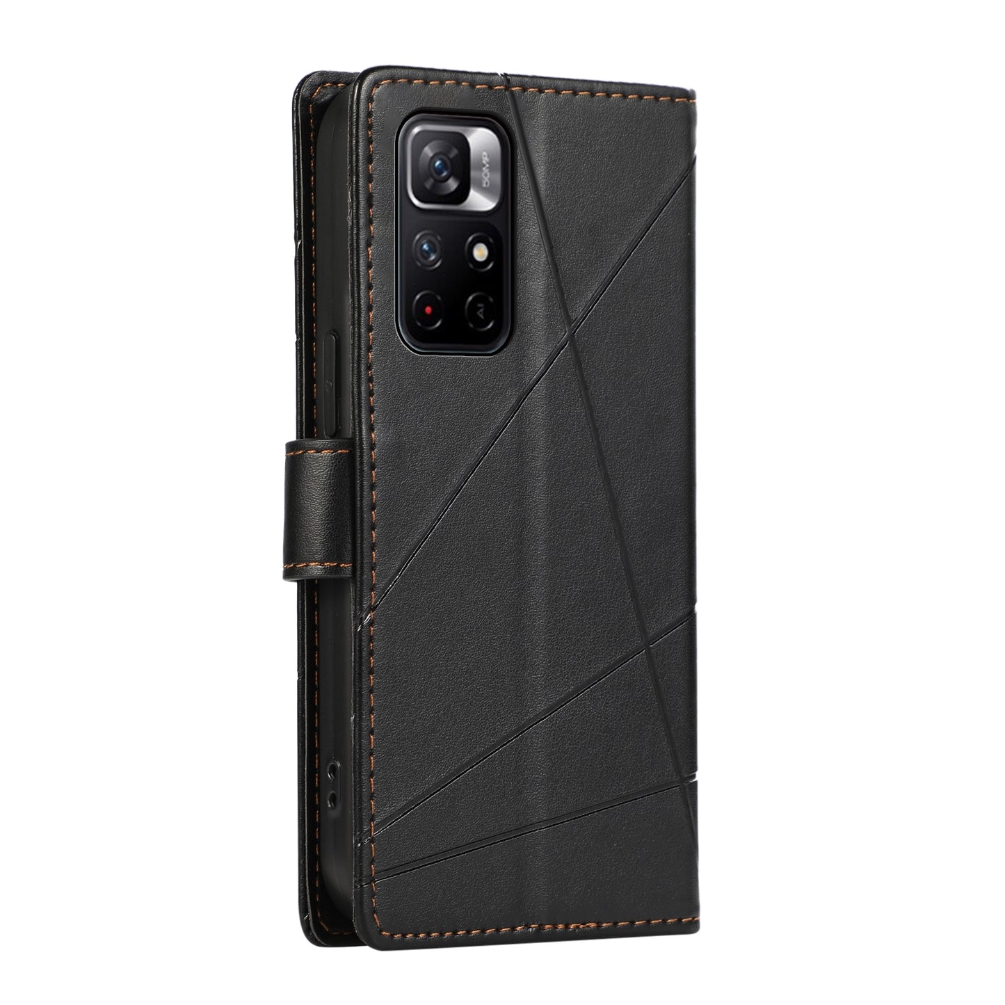 Xiaomi Redmi Note 11 5g Genuine Leather Texture Embossed Line Phone Case with Card Wallet & Kickstand