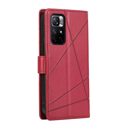 Xiaomi Redmi Note 11 5g Genuine Leather Texture Embossed Line Phone Case with Card Wallet & Kickstand