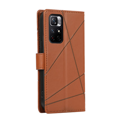 Xiaomi Redmi Note 11 5g Genuine Leather Texture Embossed Line Phone Case with Card Wallet & Kickstand