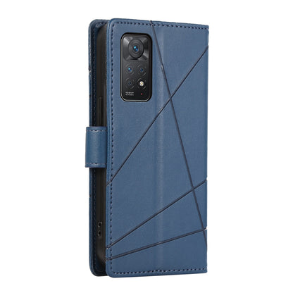 Xiaomi Redmi Note 11 Pro 4g Genuine Leather Texture Embossed Line Phone Case with Card Wallet & Kickstand