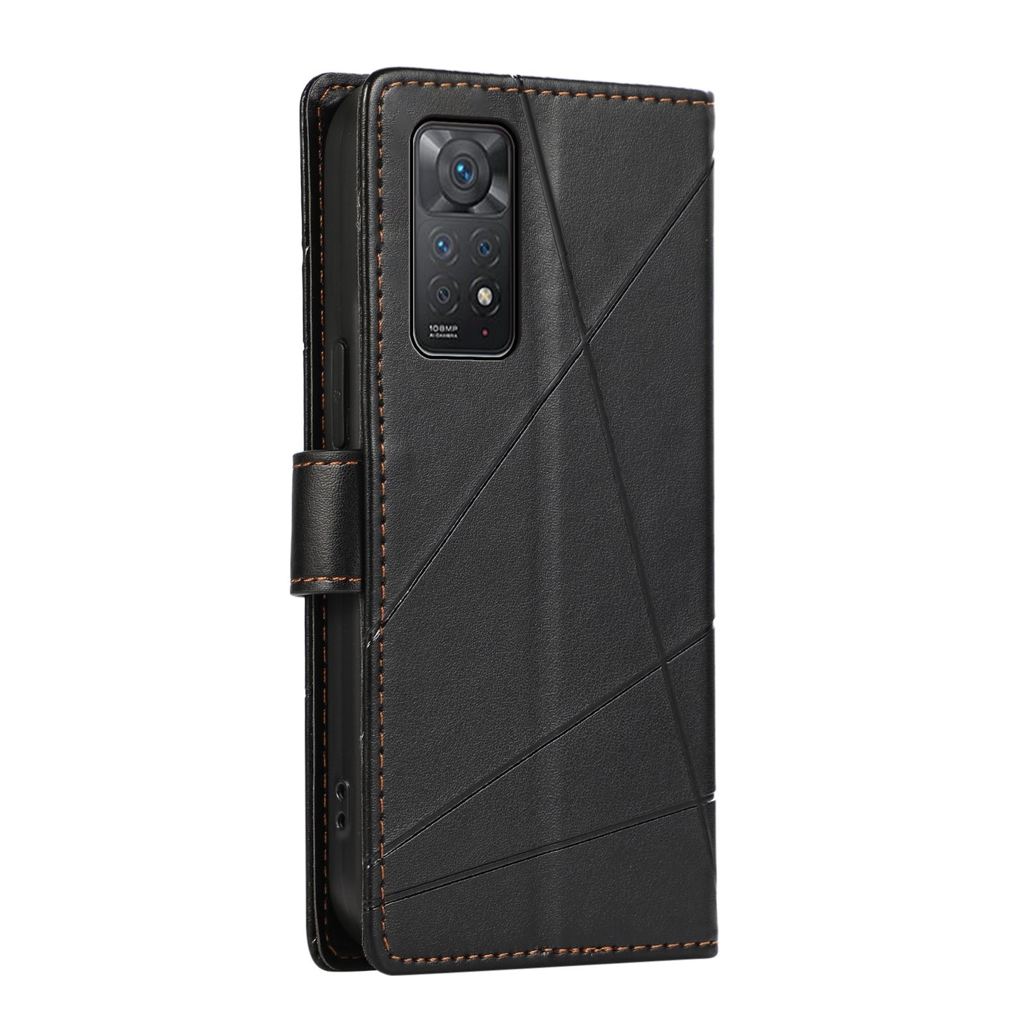 Xiaomi Redmi Note 11 Pro 4g Genuine Leather Texture Embossed Line Phone Case with Card Wallet & Kickstand