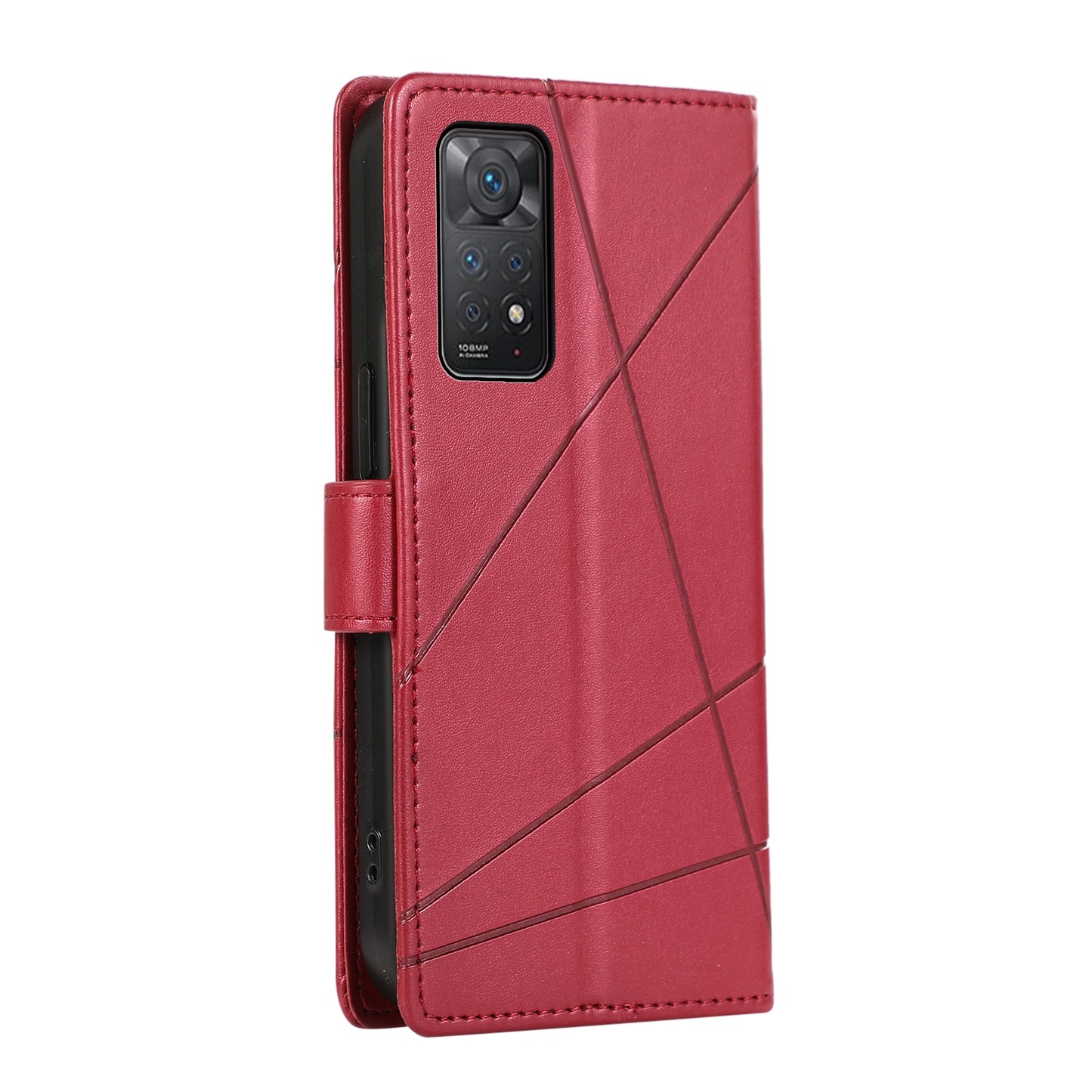 Xiaomi Redmi Note 11 Pro 4g Genuine Leather Texture Embossed Line Phone Case with Card Wallet & Kickstand