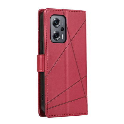 Xiaomi Redmi Note 11T Pro Genuine Leather Texture Embossed Line Phone Case with Card Wallet & Kickstand