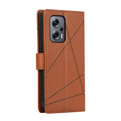 Xiaomi Redmi Note 11T Pro Genuine Leather Texture Embossed Line Phone Case with Card Wallet & Kickstand