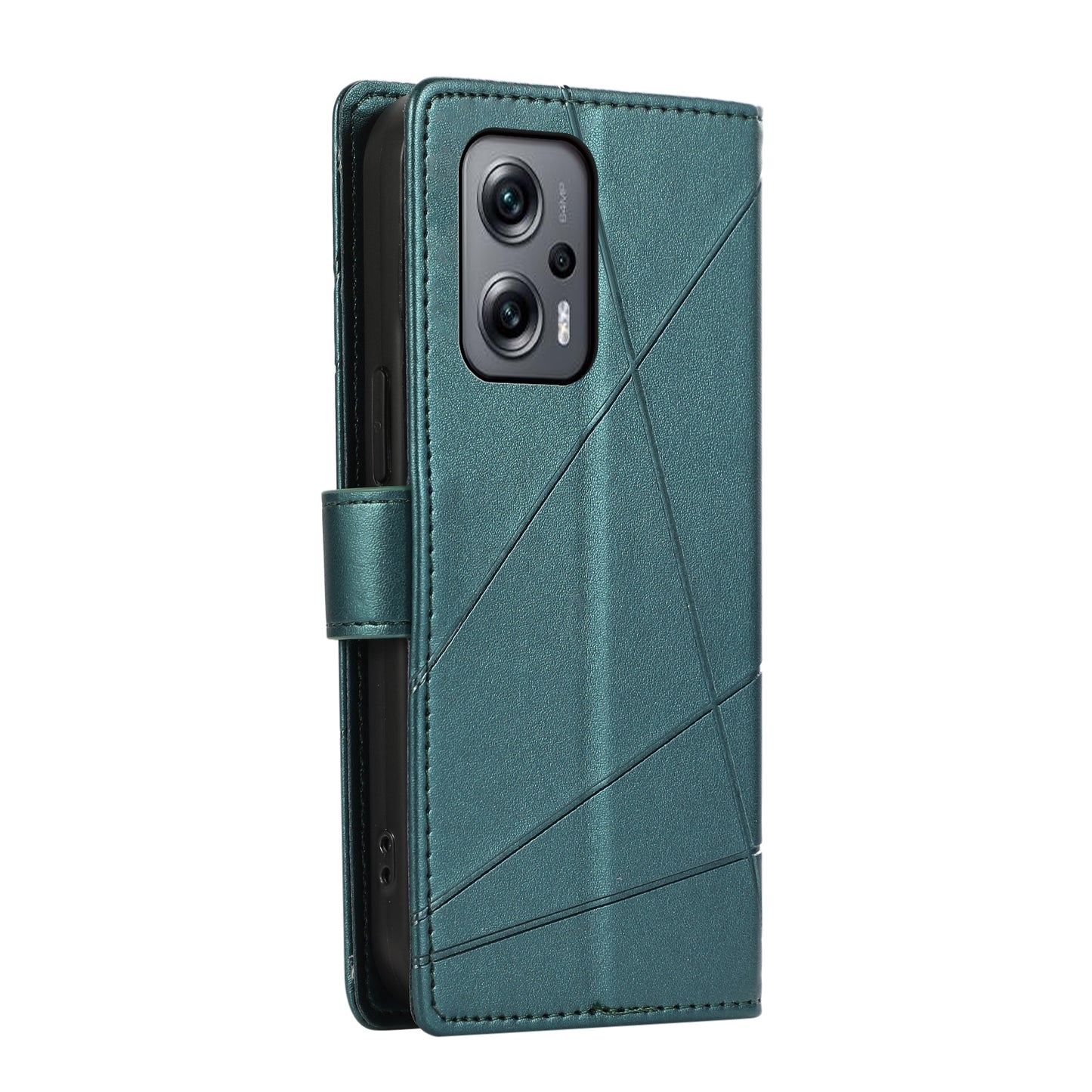 Xiaomi Redmi Note 11T Pro Genuine Leather Texture Embossed Line Phone Case with Card Wallet & Kickstand