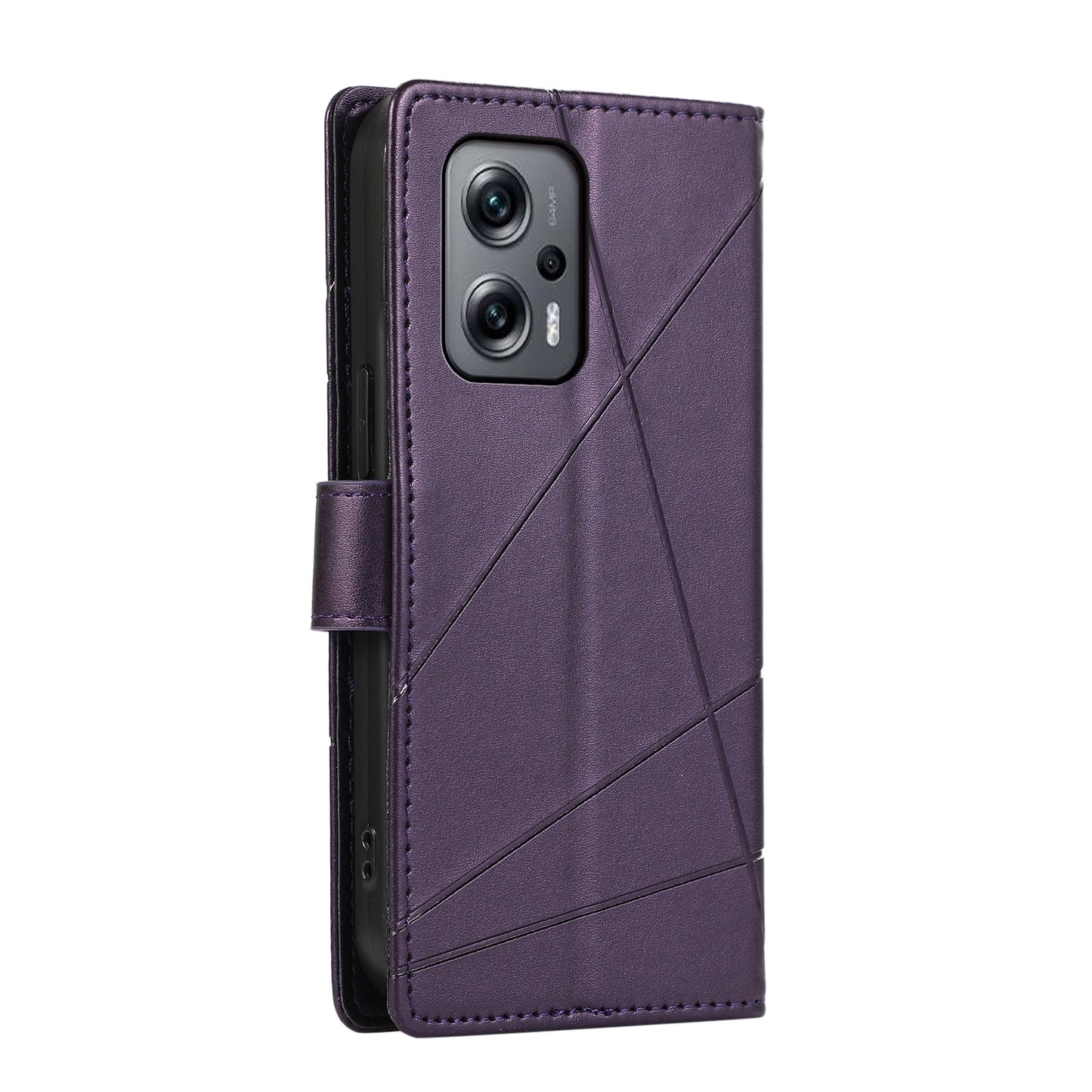 Xiaomi Redmi Note 11T Pro Genuine Leather Texture Embossed Line Phone Case with Card Wallet & Kickstand