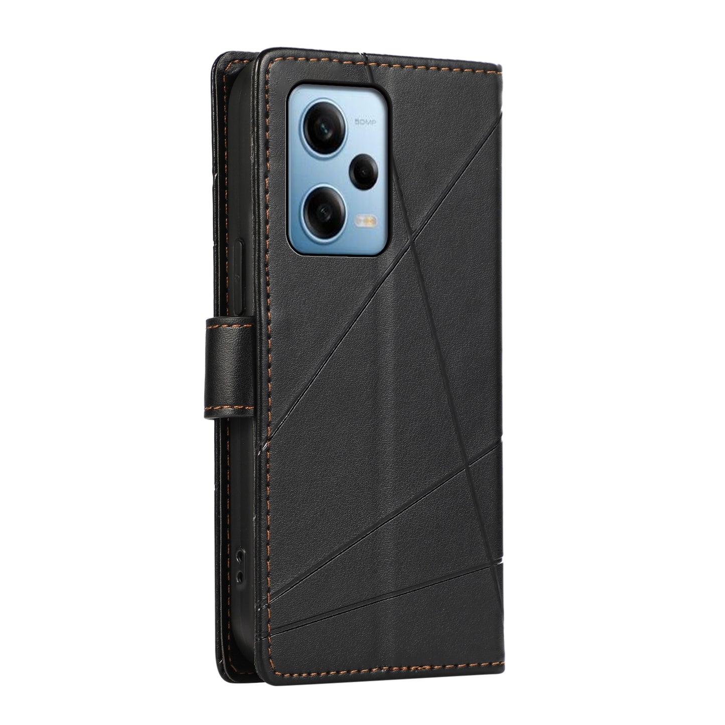 Xiaomi Redmi Note 12 Pro 5g Genuine Leather Texture Embossed Line Phone Case with Card Wallet & Kickstand