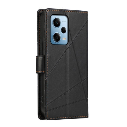 Xiaomi Redmi Note 12 Pro 5g Genuine Leather Texture Embossed Line Phone Case with Card Wallet & Kickstand