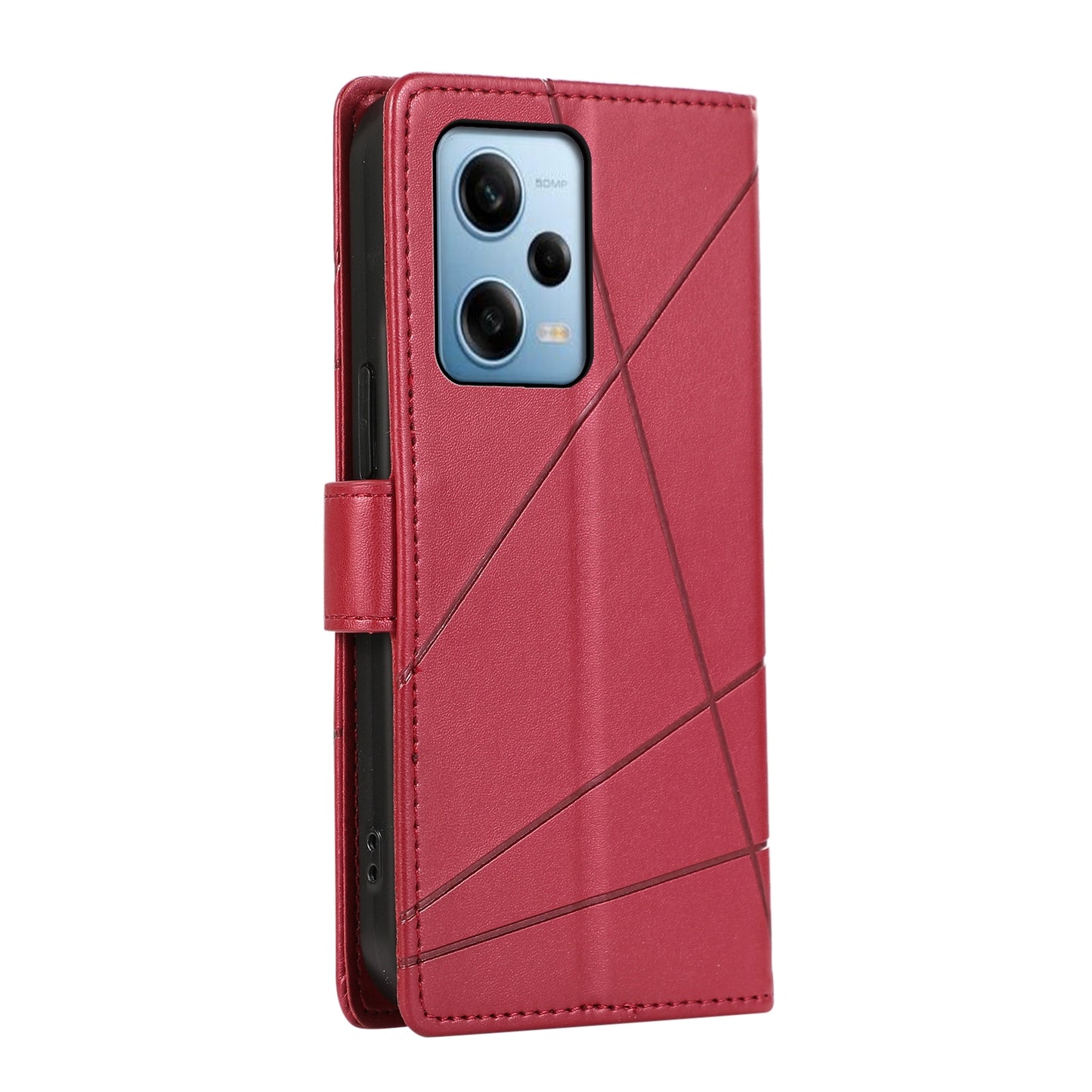 Xiaomi Redmi Note 12 Pro 5g Genuine Leather Texture Embossed Line Phone Case with Card Wallet & Kickstand