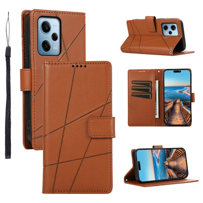 Xiaomi Redmi Note 12 Pro 5g Genuine Leather Texture Embossed Line Phone Case with Card Wallet & Kickstand