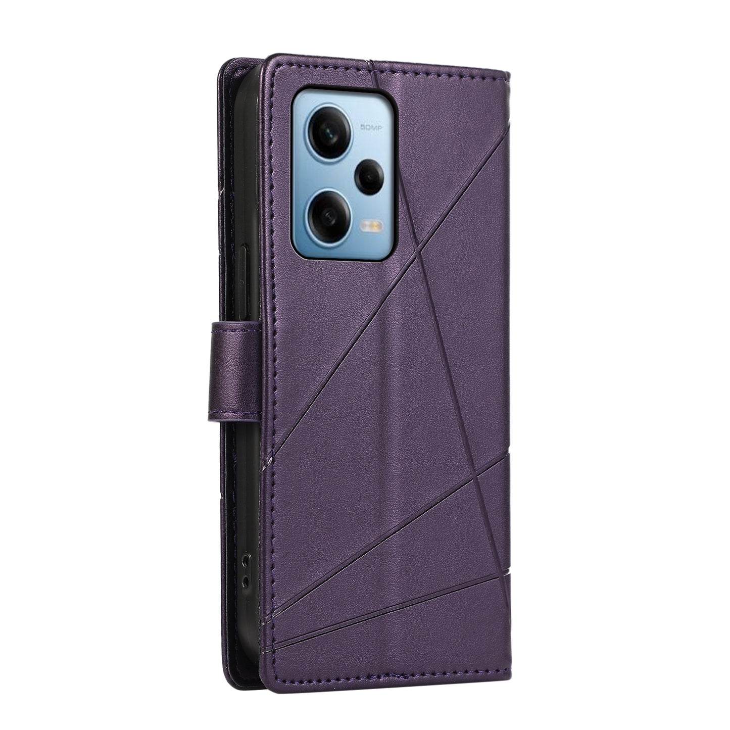 Xiaomi Redmi Note 12 Pro 5g Genuine Leather Texture Embossed Line Phone Case with Card Wallet & Kickstand