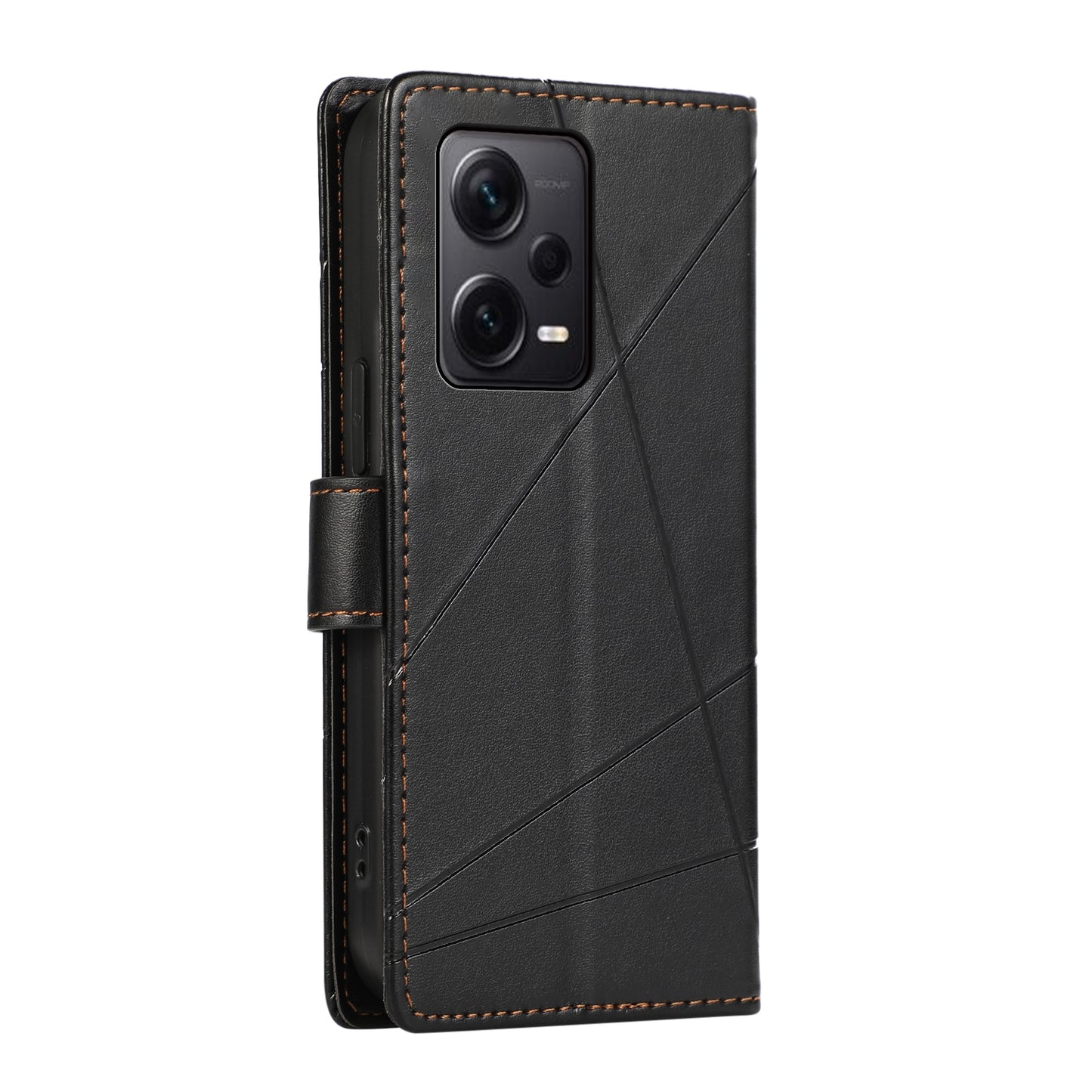 Xiaomi Redmi Note 12 Pro+ 5g Genuine Leather Texture Embossed Line Phone Case with Card Wallet & Kickstand