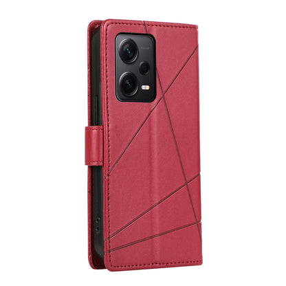 Xiaomi Redmi Note 12 Pro+ 5g Genuine Leather Texture Embossed Line Phone Case with Card Wallet & Kickstand